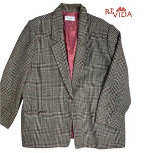 1980s Private Concepts Womens Glen Plaid Pattern Brown Blazer